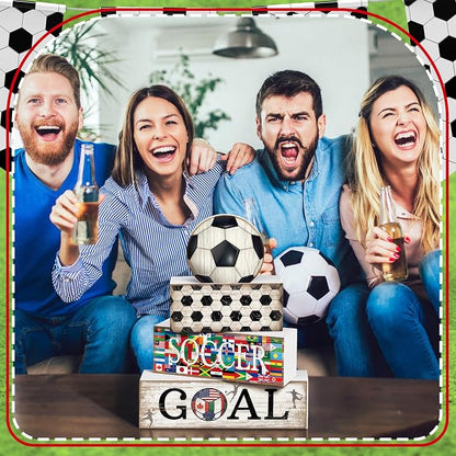 Moucuny 4 Pcs Soccer Table Decor Wooden Sport Tiered Tray Decor National Flags - Image 4