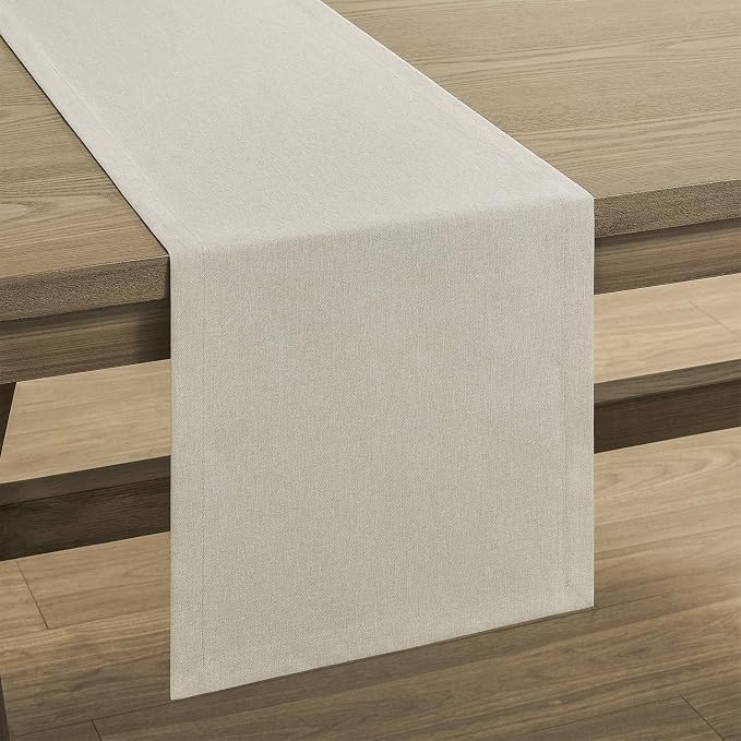 Basic Linen Style Table Runner, 14x48 Inch Raw Linen | Mitered Corner Design - Image 7