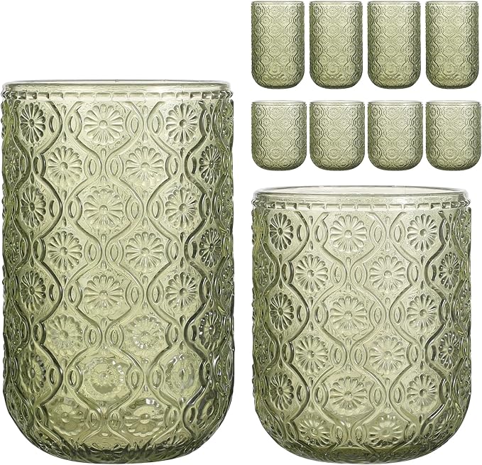 Set of 8 Vintage Embossed Glassware, 4 Highball Glasses 14oz & 4 Rocks Drinking by WeirdUncle