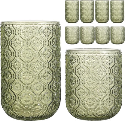 Set of 8 Vintage Embossed Glassware, 4 Highball Glasses 14oz & 4 Rocks Drinking by WeirdUncle