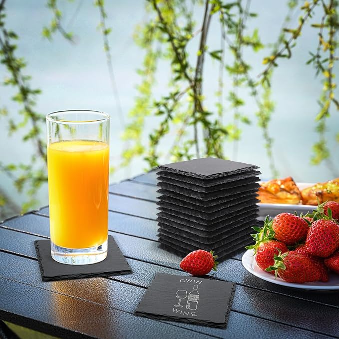 VIBRATITE 60 Pack 4 Inch Square Black Slate Drink Coasters | Laser Engraving - Image 7