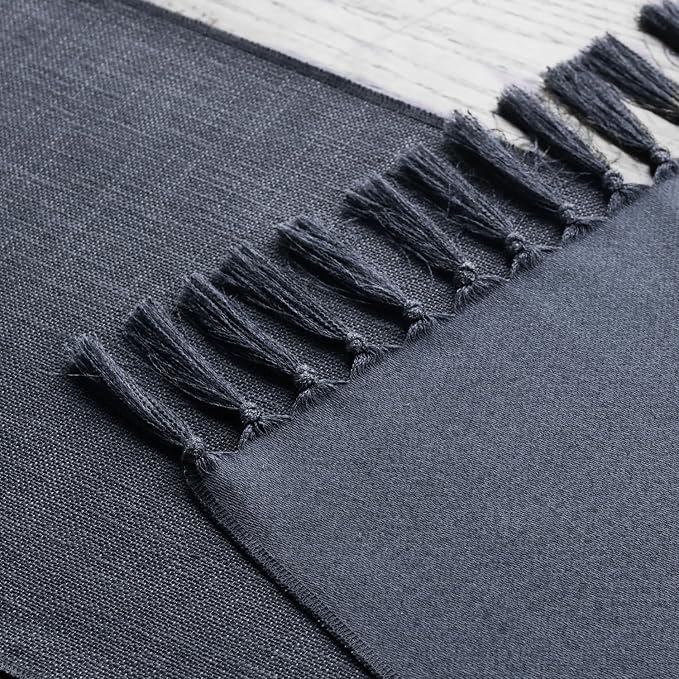 Artoid Mode Graphite Grey Tassel Table Runner, Linen Blend Rustic Farmhouse - Image 4