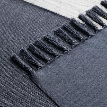Artoid Mode Graphite Grey Tassel Table Runner, Linen Blend Rustic Farmhouse - Image 4
