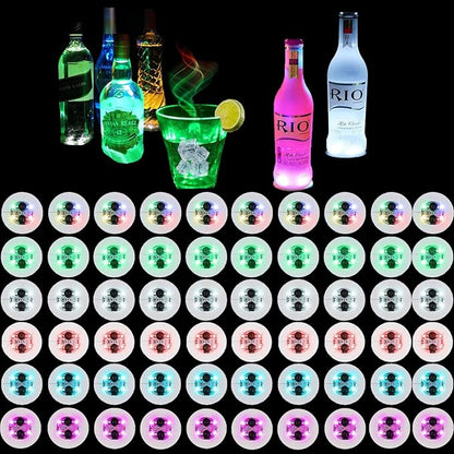 LED Drink Coasters, 60 Pack Multicolor, Round, EVA Material, 3 Lighting Modes, 24+ Hour Battery Life