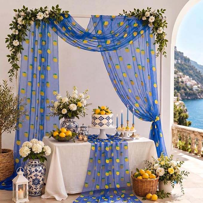 4 Pcs Lemon Tulle Table Runner Amalfi Coast Party Decorations 29 x70 inch - Image 5