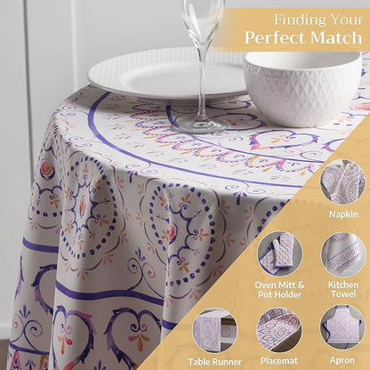 Maison d' Hermine Table Cloth Round Table 100% Cotton 69 Round Inches Tablecloth Reusable Decorative for Dining Room Farmhouse Home Valentines Day Decorations Spring Summer - Mandala