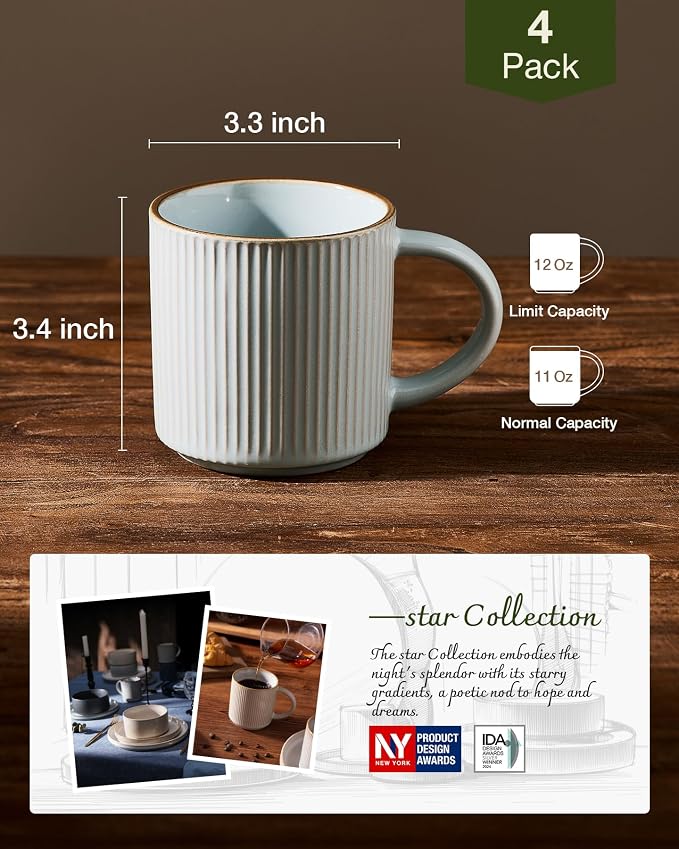 famiware Star Coffee Mug Set for 4, Handcrafted 12 oz Ceramic Stoneware Mugs - Image 4