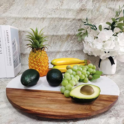 18 Inch Large Marble and Wood Lazy Susan Turntable - Rotating Serving Tray for Dining Table Centerpiece, Heavy Duty 360 Spinning Platter for Kitchen Countertop, Pantry & Charcuterie Board