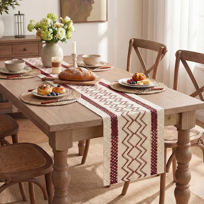 Artoid Mode Red Stripe Diamond Woven Table Runner 12x48 Inch | Holiday - Image 5