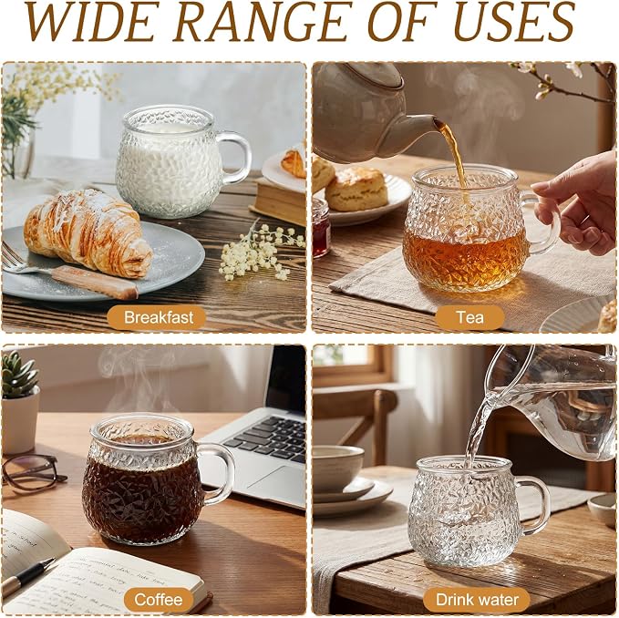 12 Pack Glass Coffee Mugs with Handles, 12 Ounces Glass Breakfast Mugs Bulk - Image 3