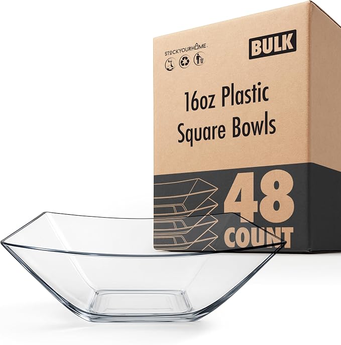 Stock Your Home 16oz Clear Plastic Serving Bowls – Small Disposable Square by StockYourHome
