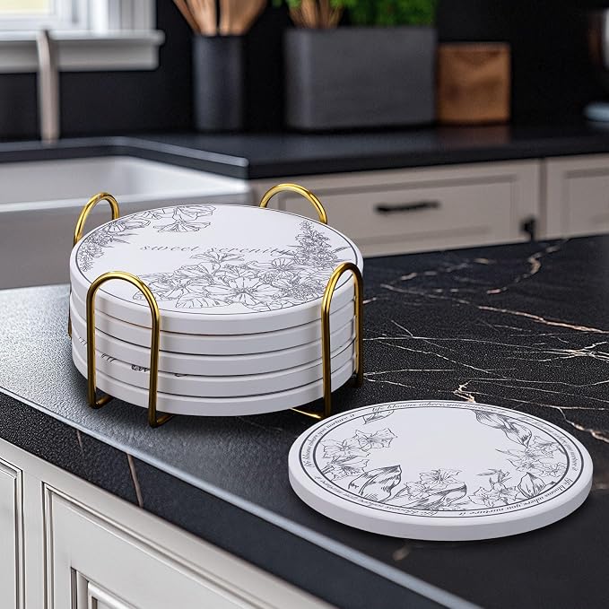 6Pcs Ceramic Coasters Set with Holder - Image 8