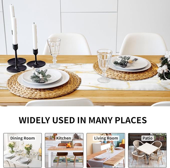 White Gold Table Runner Marble Linen Table Runners, Long Coffee Dresser Runners - Image 3