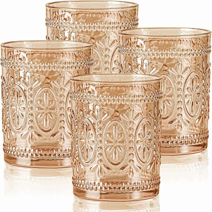 abrwyy Amber Glassware set of 4, Vintage Drinking Glasses, 10oz Heavy Duty by abrwyy