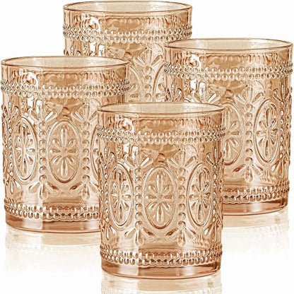 abrwyy Amber Glassware set of 4, Vintage Drinking Glasses, 10oz Heavy Duty by abrwyy