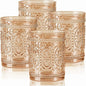 abrwyy Amber Glassware set of 4, Vintage Drinking Glasses, 10oz Heavy Duty by abrwyy