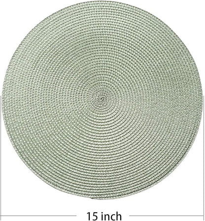 AHHFSMEI Round Braided Placemats 15 Inch Round Table Mats for Dining Tables Natural Woven Heat Resistant Place mats Set of 8 (Sage Green,8)