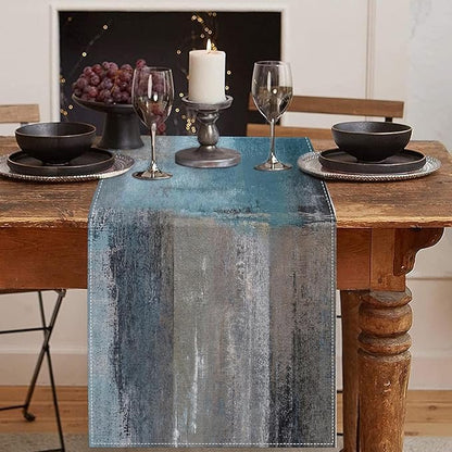 Emvency Table Runner, 13x72 Inch, Abstract Modern Blue | Grey Painting Dining by Emvency