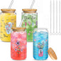 Mumufy 4 Pack Wildflower Glass Cups Gift Aesthetic Cute Glass Cup Tumbler by Mumufy