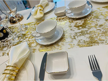 Gold Table Runner 11 Inch x 32 Feet Inches, Glitter Metallic Mesh Table Runner - Image 6