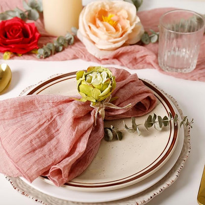 Handcraft Green Flower Napkin Rings Set of 12, Peony Napkin Holder Floral Rings - Image 2
