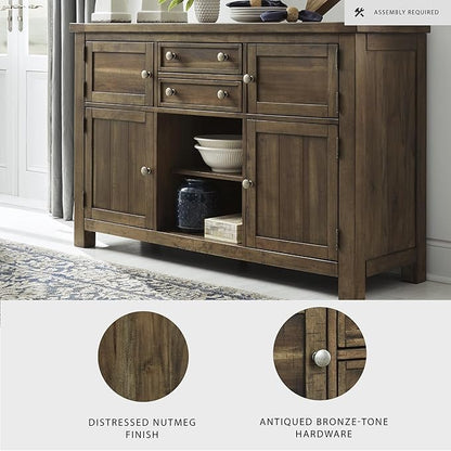 Signature Design by Ashley Moriville Vintage Casual Dining Room Buffet or Server with 4 Cabinets & Center Display Shelf, 2 Drawers, Wood, 56" Wide, Brown