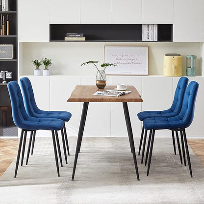 Rectangular Dining Table Set with Upholstered Chairs - Modern Kitchen Table and Chairs Set of 4 for Small Spaces - Blue