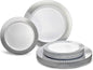 OCCASIONS 120 Plates Pack,(60 Guests) Premium Wedding Party Disposable Plastic Plates Set -60 x 10.25'' Dinner + 60 x 7.5'' Salad/Dessert (Princess White/Silver)