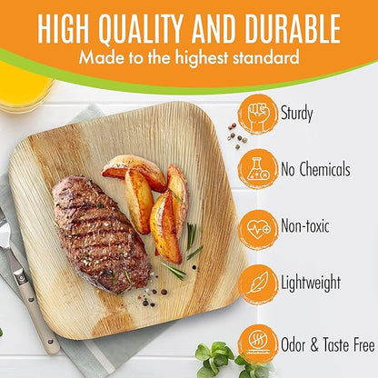 Raj Palm Leaf Plates Bulk [50-Pack] 6" Square Plates(3 CASES - 150 PACK) like Bamboo plates Disposable, Strong, Decorative Compostable Tableware for weddings, Lunch, Dinner, Birthday,Outdoor
