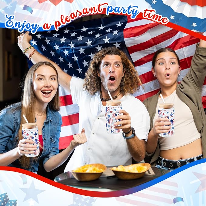 Sliner 2 Pcs Patriotic Glass Cups 4th of July Gifts Tumbler - Image 3