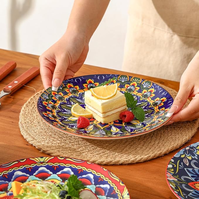 Colorful Ceramic Plate Set of 6 – 8.7 Inch Bohemian Porcelain Plates - Image 4