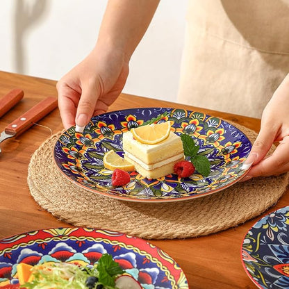 Colorful Ceramic Plate Set of 6 – 8.7 Inch Bohemian Porcelain Plates - Image 4