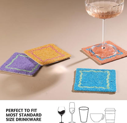Folkulture Coasters for Drinks | Set of 4 Farmhouse Coaster Set | 4" Square - Image 2