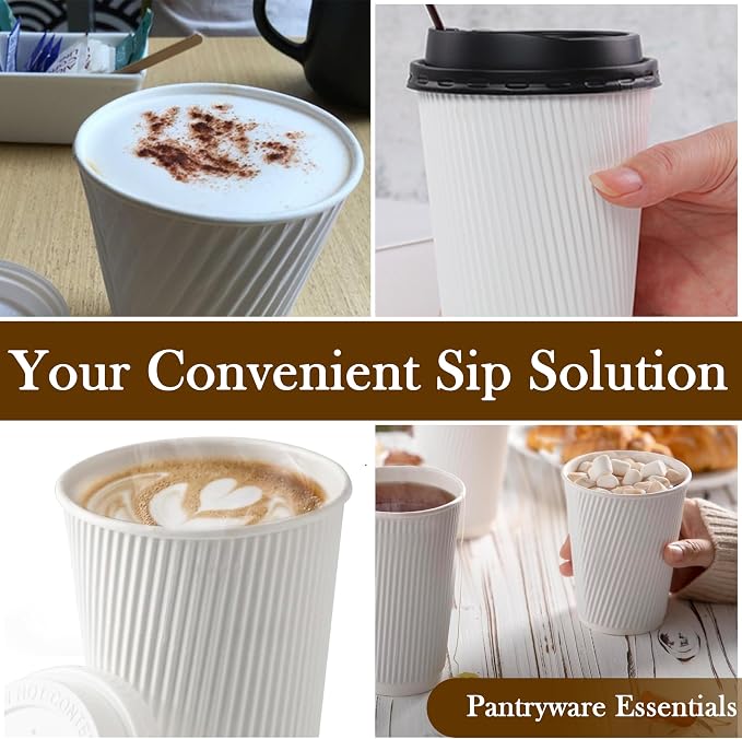 16oz Double Wall Ripple White Paper Coffee Cups- Pack of 50ct - Image 7