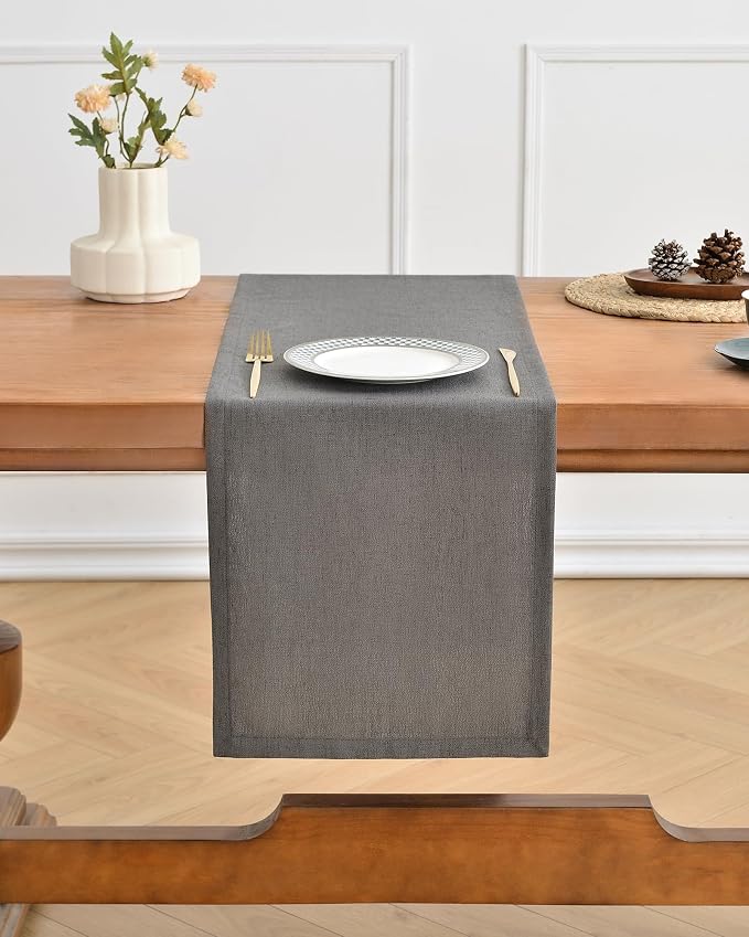 Wracra Linen Table Runner, Charcoal Grey Table Runners 108 Inches Long | Rich - Image 5