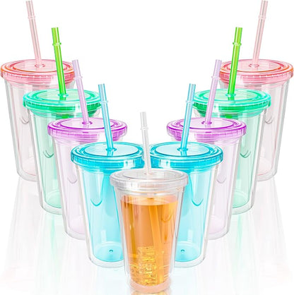 9 Set 16 oz Insulated Plastic Tumbler Double Wall Plastic Cup by Unknown