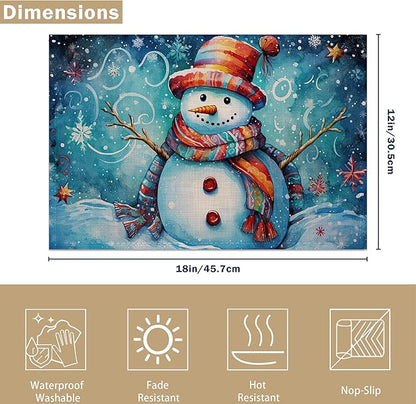 Winter Christmas Placemats, Red Snowman Plastic Placemats 12x18 Inch Waterproof Non-Slip Washable Table Mats for Kitchen Dining Party Table Decor,Set of 6