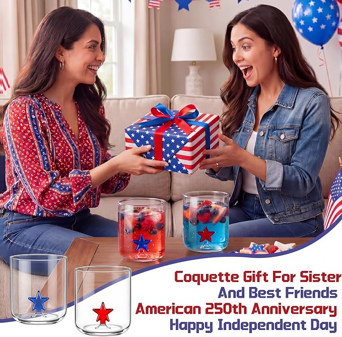 Potchen 2pcs Patriotic Icon Juice Glass 9oz Stemless Wine Glasses American Red - Image 7