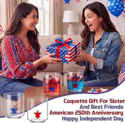 Potchen 2pcs Patriotic Icon Juice Glass 9oz Stemless Wine Glasses American Red - Image 7