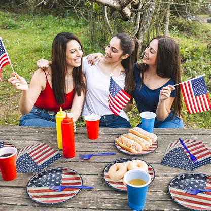 96 Pieces 4th of July Plates and Napkins Set, Vintage American Flag Disposable - Image 5