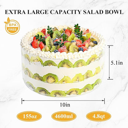 Glass Trifle Bowl with Airtight Lid, 155oz Large Salad Bowl, Glass Serving Bowl for Popcorn, Cake, Salad, Fruit, Baking, Dessert and Party Diy, BPA Free, Oven, Dishwasher Safe