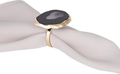 Gold Napkin Rings Set of 4, Natural Agate Slice | Dinner Table Decor - Image 3