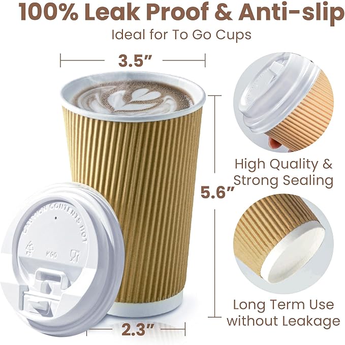 Fit Meal Prep 50 Pack 16 oz Insulated Ripple Triple Wall Paper Coffee Cups - Image 2