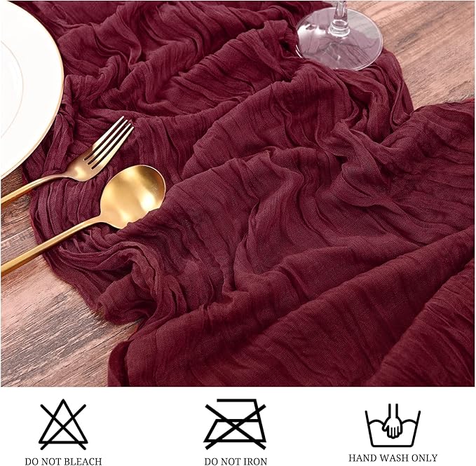 15 Pack Burgundy Table Runners 17 x 108inch Cheesecloth Table Runner Boho Gauze - Image 3