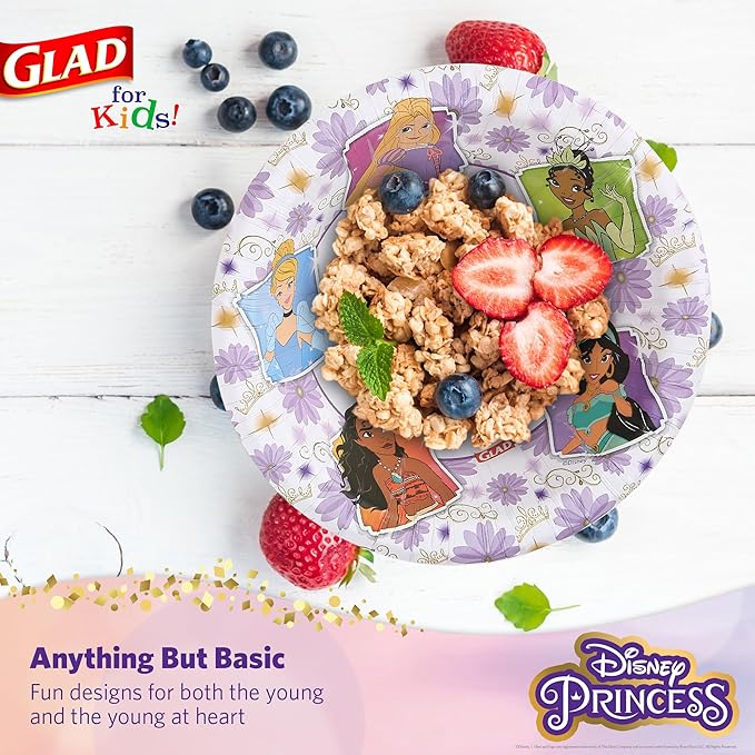 Glad for Kids Disney Princess Kids Disposable Bowls, 12 Oz, 40 Ct | Sturdy - Image 4