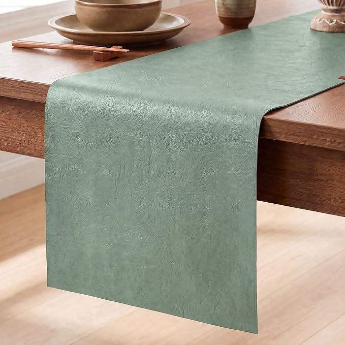 Artoid Mode Sage Double Sided Vinyl Faux Leather Table Runner, Seasonal by ArtoidMode