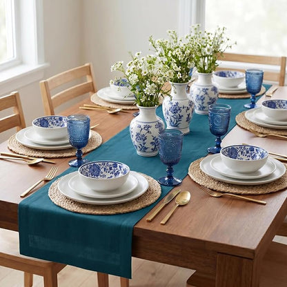 Solino Home 100% Pure Linen Table Runner Peacock Blue, Fete 14 x 120 in | Table - Image 2