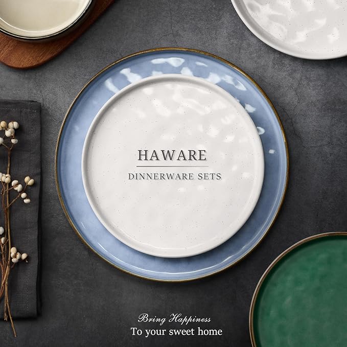 HaWare Dinnerware Sets, 12-Piece Plates and Bowls Set, Stoneware Dish Set - Image 7