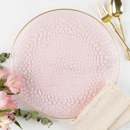 PARTY BARGAINS 13-Inch Charger Plates - 96 Pack, Hammered Pink Gold Rim, Heavy-Duty Disposable Chargers for Elegant Dining - Ideal for Weddings and Formal Events