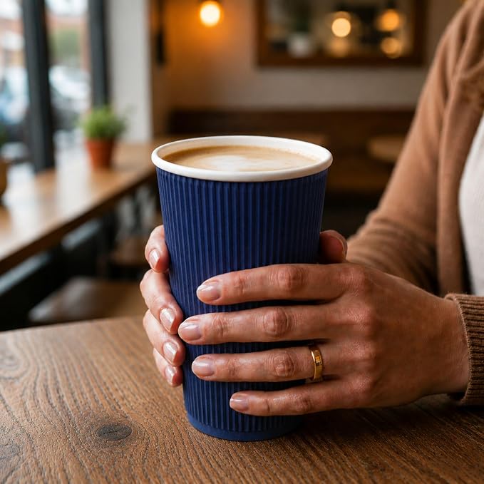 Restaurantware 16 Ounce Ripple Wall Disposable Coffee Cups, 500 Insulated - Image 5